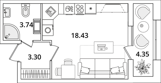 Квартира 27,7 м², студия - изображение 1