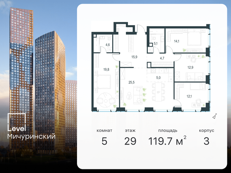 119,7 м², 5-комнатная квартира 52 854 196 ₽ - изображение 23