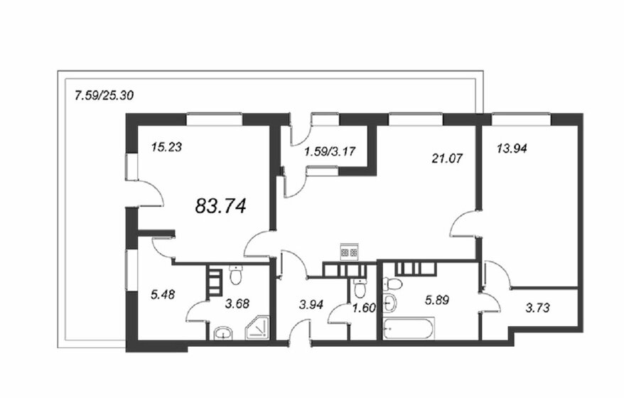 74,6 м², 2-комнатная квартира 23 334 000 ₽ - изображение 1