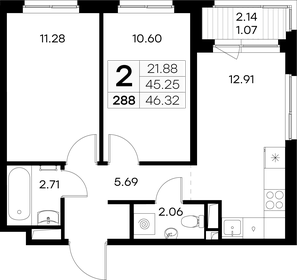 Квартира 46,3 м², 2-комнатная - изображение 1