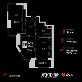 Квартира 56,6 м², 2-комнатная - изображение 1