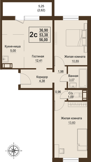 53,4 м², 3-комнатная квартира 5 418 070 ₽ - изображение 1