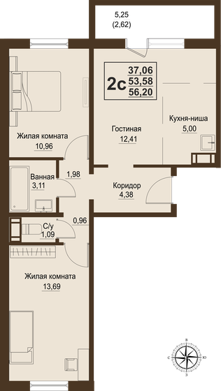 53,6 м², 3-комнатная квартира 5 438 370 ₽ - изображение 1