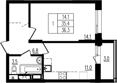 35 м², 1-комнатная квартира 5 800 000 ₽ - изображение 24