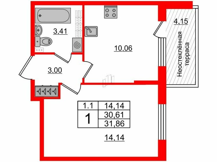 30,6 м², 1-комнатная квартира 6 450 246 ₽ - изображение 11