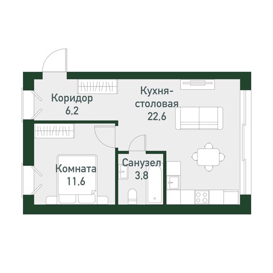 44,5 м², 1-комнатная квартира 5 384 500 ₽ - изображение 1