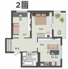 Квартира 61,5 м², 2-комнатная - изображение 1