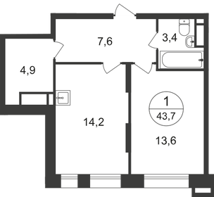 Квартира 43,7 м², 1-комнатная - изображение 1