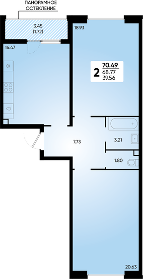 70,5 м², 2-комнатная квартира 9 165 110 ₽ - изображение 1