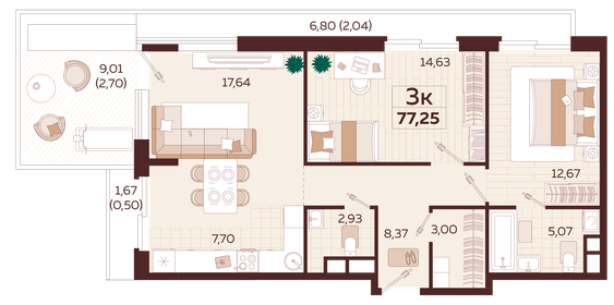 77,6 м², 3-комнатная квартира 32 370 000 ₽ - изображение 13