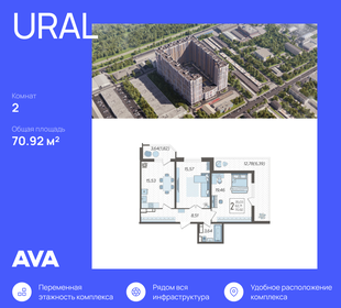 Квартира 70,9 м², 2-комнатная - изображение 1