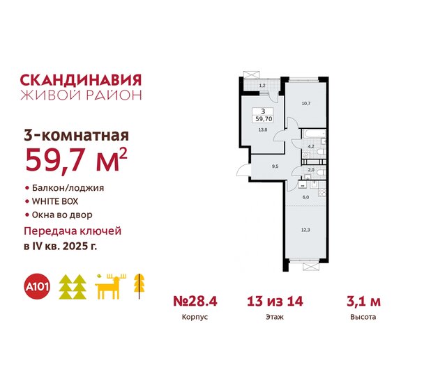 59,7 м², 3-комнатная квартира 17 660 782 ₽ - изображение 24