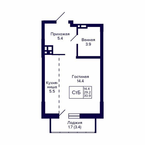 30,9 м², квартира-студия 4 542 300 ₽ - изображение 29