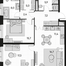 Квартира 89,6 м², 3-комнатная - изображение 2