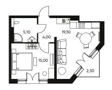 Квартира 43,1 м², 2-комнатные - изображение 1