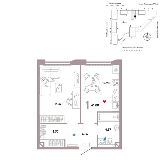 41,1 м², 1-комнатная квартира 23 890 000 ₽ - изображение 31