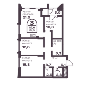 Квартира 84,6 м², 3-комнатная - изображение 1