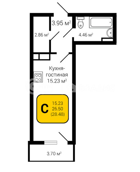 28,5 м², 1-комнатная квартира 3 844 800 ₽ - изображение 7