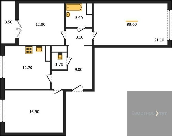 83 м², 3-комнатная квартира 8 697 330 ₽ - изображение 1