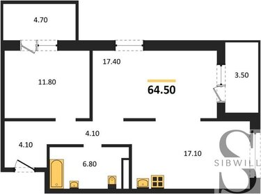 Квартира 64,5 м², 2-комнатная - изображение 1