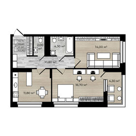 Квартира 61,8 м², 2-комнатная - изображение 2