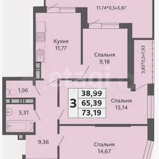 Квартира 64 м², 3-комнатная - изображение 1