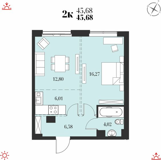 45,7 м², 2-комнатная квартира 7 944 000 ₽ - изображение 1