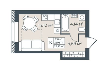 Квартира 22,9 м², 1-комнатная - изображение 1