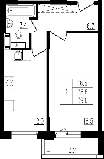 39,6 м², 1-комнатная квартира 6 639 930 ₽ - изображение 1