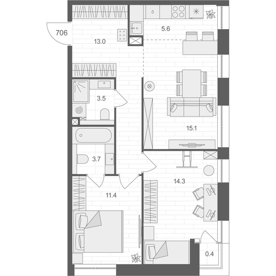 66,8 м², 2-комнатная квартира 35 607 072 ₽ - изображение 1