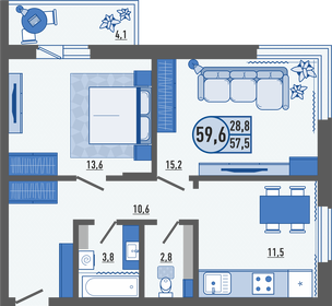 60,5 м², 2-комнатная квартира 5 200 000 ₽ - изображение 59