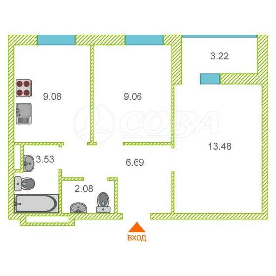 47,1 м², 2-комнатная квартира 4 800 000 ₽ - изображение 1