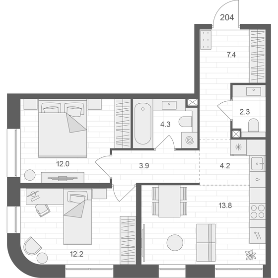 60,1 м², 2-комнатная квартира 31 416 554 ₽ - изображение 1