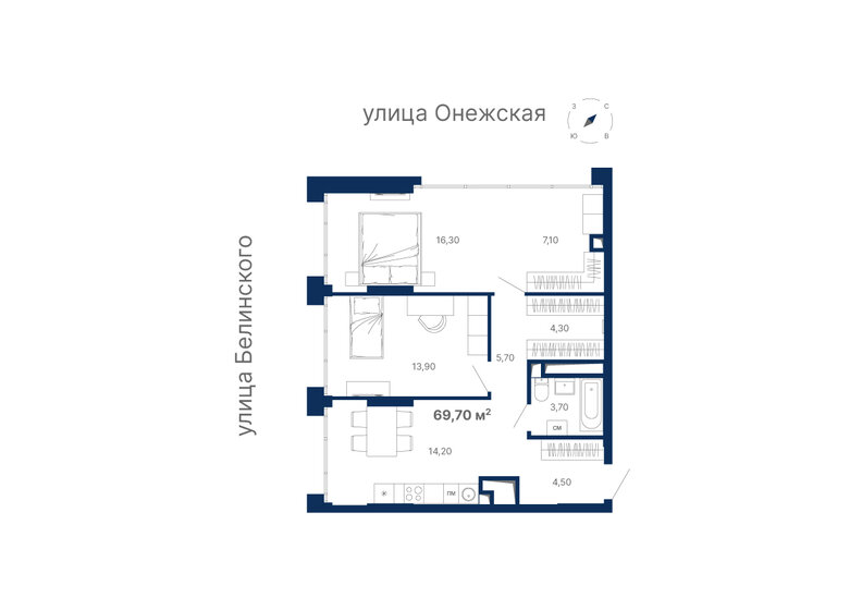 71,2 м², 2-комнатная квартира 12 555 200 ₽ - изображение 1