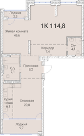 Квартира 114,8 м², 1-комнатная - изображение 1