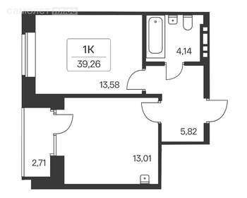 Квартира 39,2 м², 1-комнатная - изображение 1