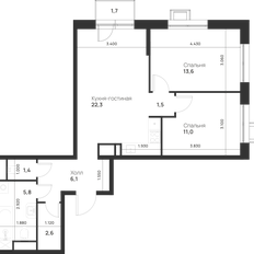 Квартира 64,8 м², 2-комнатная - изображение 2