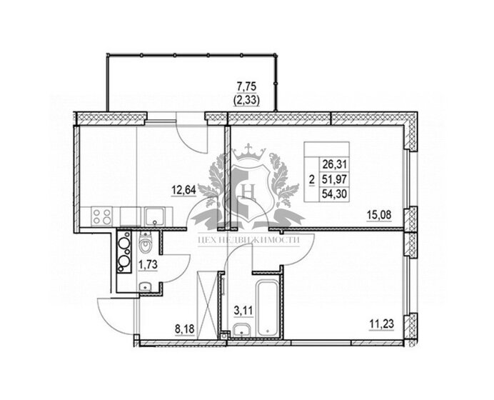 54,3 м², 2-комнатная квартира 10 725 000 ₽ - изображение 22