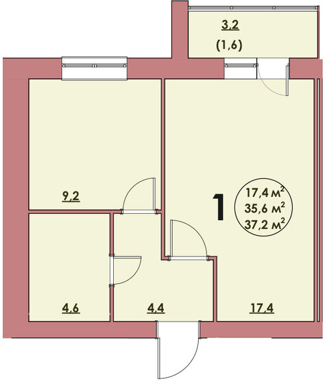 37,2 м², 1-комнатная квартира 3 000 000 ₽ - изображение 1