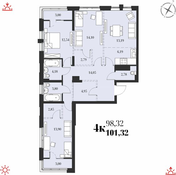 101,3 м², 4-комнатная квартира 17 192 000 ₽ - изображение 1