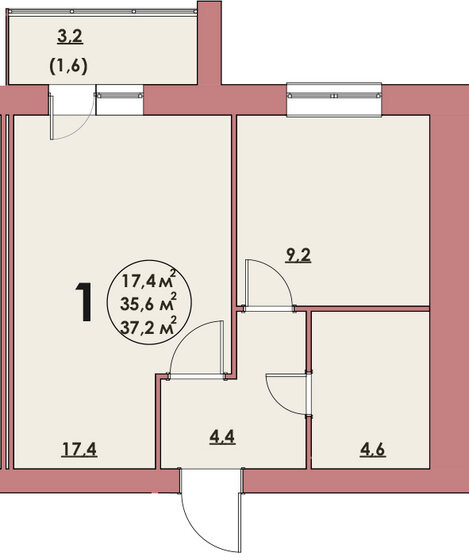 37,2 м², 1-комнатная квартира 3 100 000 ₽ - изображение 1