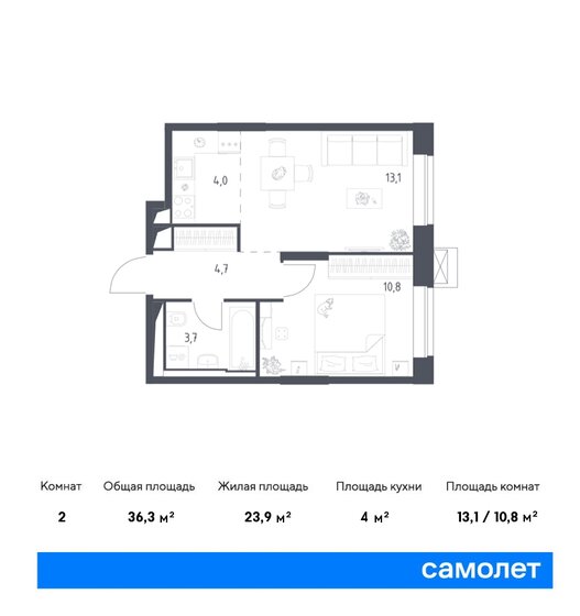 36,3 м², 1-комнатные апартаменты 16 506 292 ₽ - изображение 19