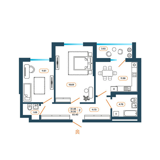 65,4 м², 2-комнатная квартира 6 629 000 ₽ - изображение 1