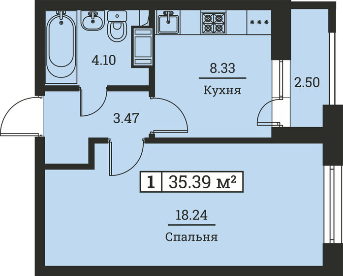 35,4 м², 1-комнатная квартира 6 759 490 ₽ - изображение 9