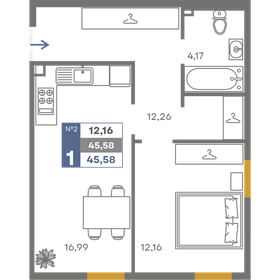 Квартира 45,6 м², 1-комнатная - изображение 1