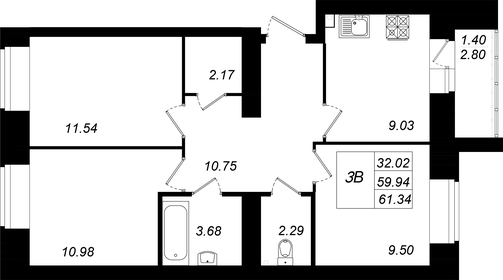 61,9 м², 3-комнатная квартира 7 115 050 ₽ - изображение 9