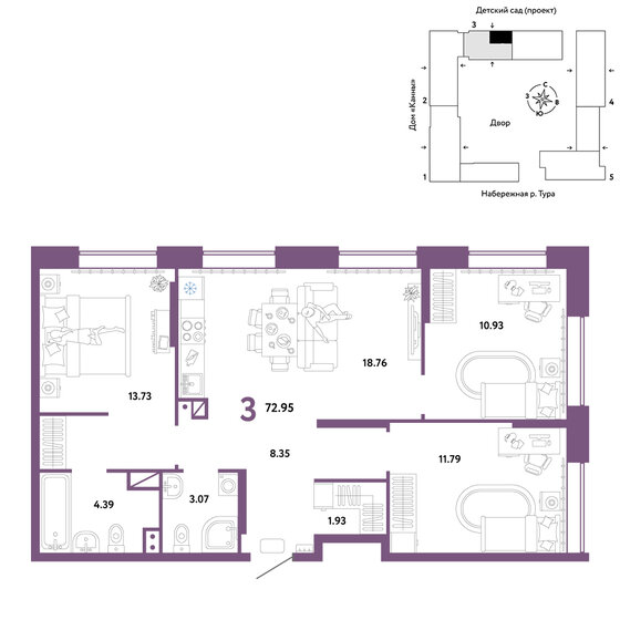 73 м², 3-комнатная квартира 10 410 000 ₽ - изображение 26