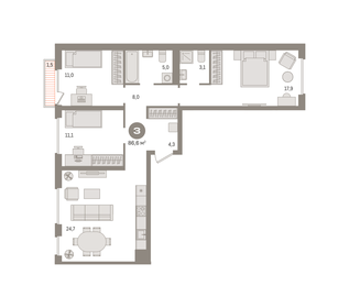 115 м², 3-комнатная квартира 19 390 000 ₽ - изображение 27