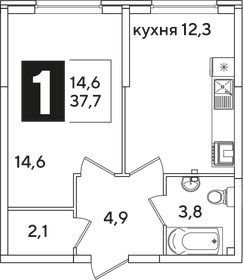 Квартира 37,7 м², 1-комнатная - изображение 2