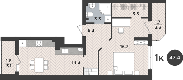 44,1 м², 1-комнатная квартира 4 630 500 ₽ - изображение 13